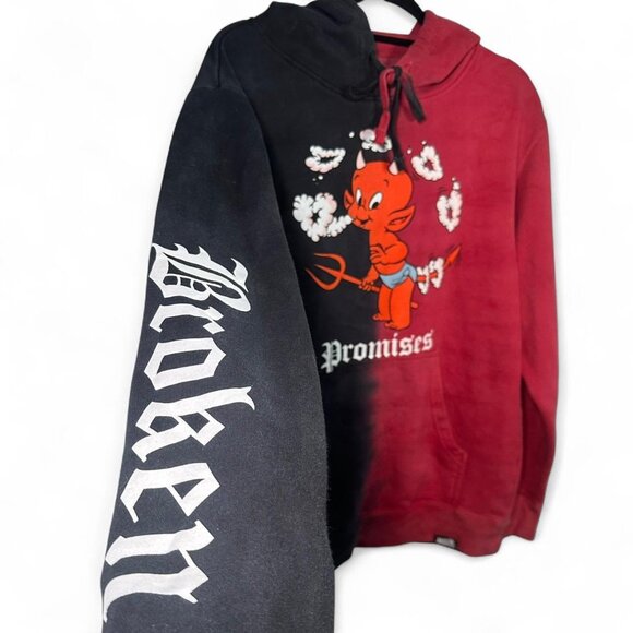 Broken Promises x Hot Stuff Heart Shaped Black & Red Split Dye Hoodie - Picture 7 of 8